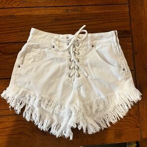 Denim fringe shorts